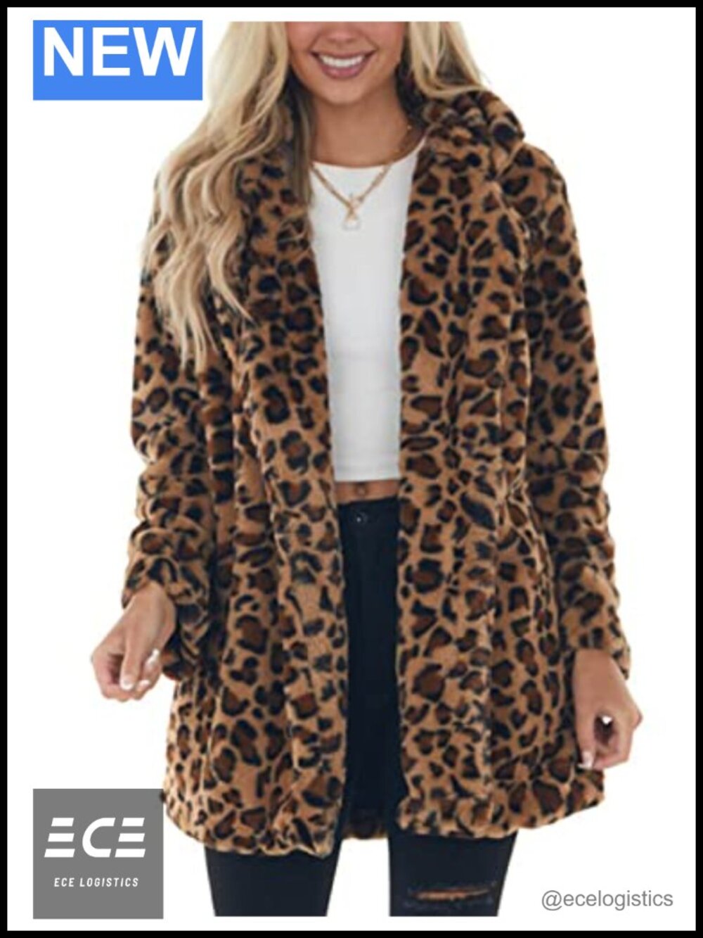 Womens Faux Fur Leopard Jacket Loose Warm Fluffy Coat Outerwear Faux Fur